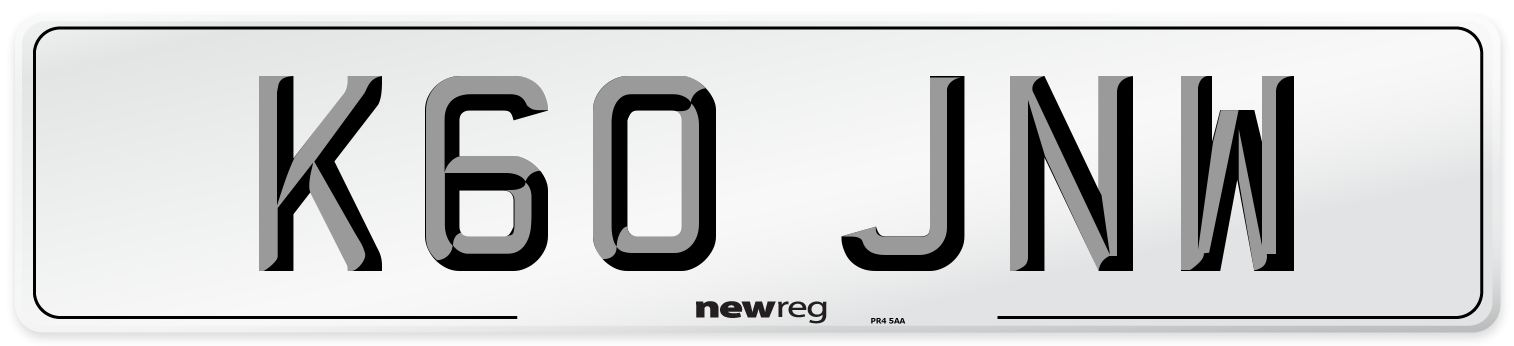 K60 JNW Number Plate from New Reg
